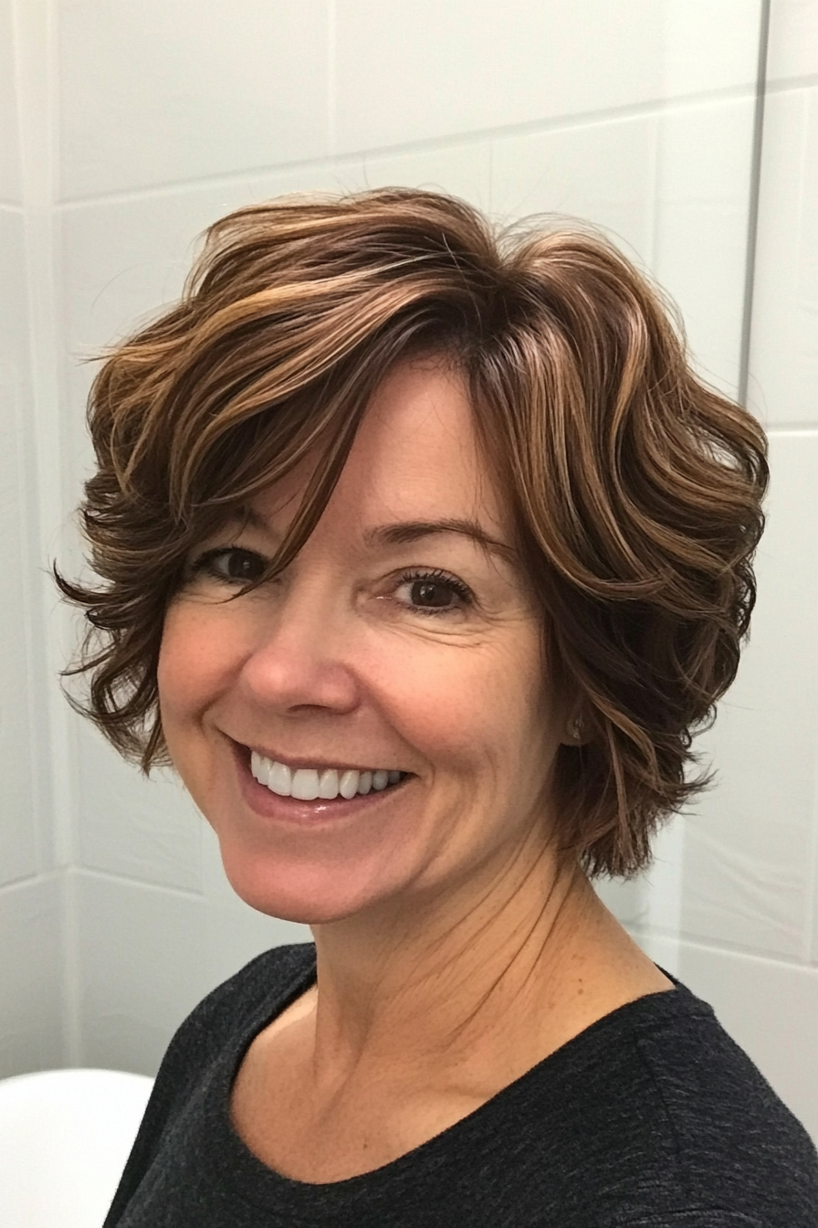 21. Short Voluminous Waves in Dark Cinnamon Brown (Short Hairstyles For Older Women With Thin Hair) - Short Hairstyles For Older Women With Thin Hair