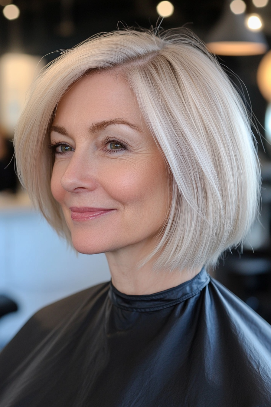 23. Graduated Bob in Ash Blonde (Short Hairstyles For Older Women With Thin Hair) - Short Hairstyles For Older Women With Thin Hair