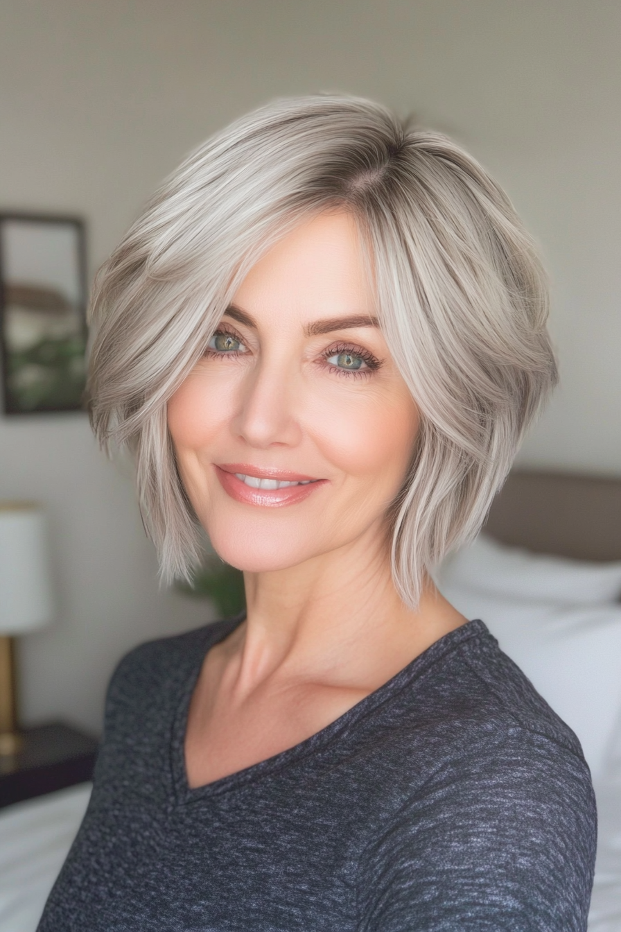 27. Modern Short Shag in Cool-Toned Silver (Short Hairstyles For Older Women With Thin Hair) - Short Hairstyles For Older Women With Thin Hair