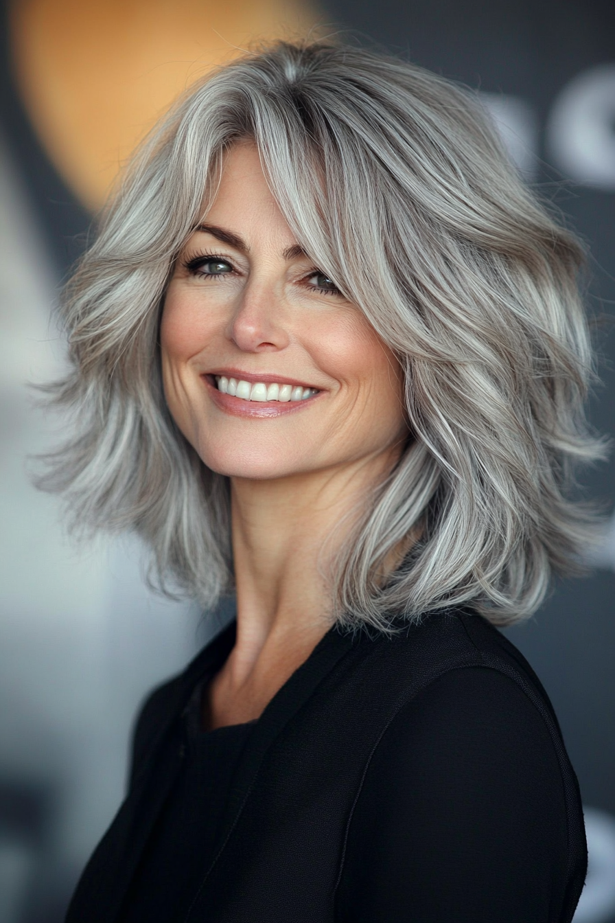 4. Soft Shag Layers with Natural Silver Tones (Layered Hairstyles For Women Over 50) - Layered Hairstyles For Women Over 50