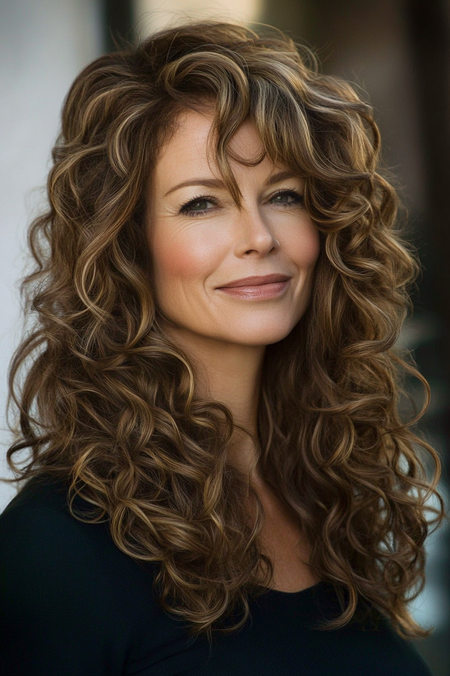 8. Soft Curly Layers in Ash Brown (Layered Hairstyles For Women Over 50) - Layered Hairstyles For Women Over 50