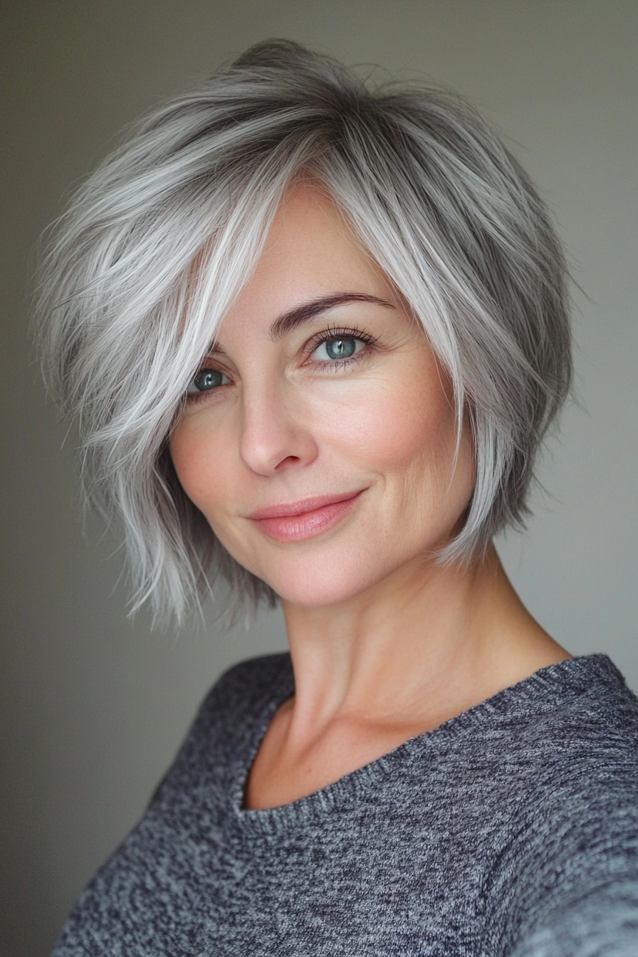 18. Pixie with Soft Layering in Cool Gray (Layered Hairstyles For Women Over 50) - Layered Hairstyles For Women Over 50