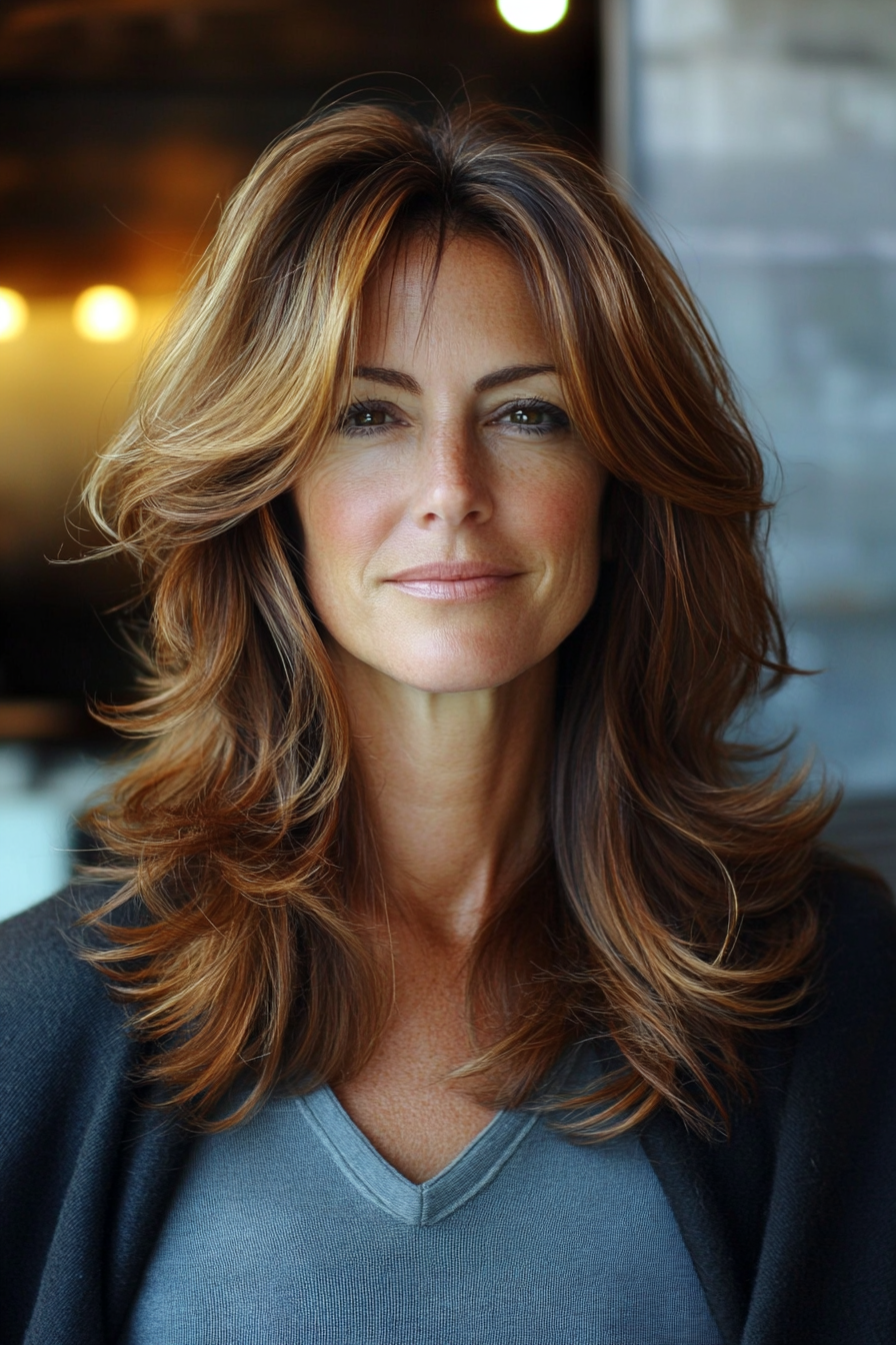 19. Subtle Shaggy Layers in Copper Brown (Layered Hairstyles For Women Over 50) - Layered Hairstyles For Women Over 50