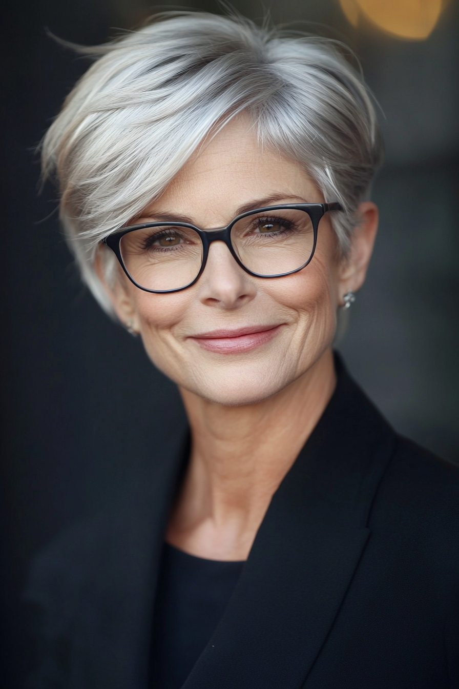 1. Classic Silver Pixie (Short Hairstyles For Women Over 70 With Glasses) - Short Hairstyles For Women Over 70 With Glasses
