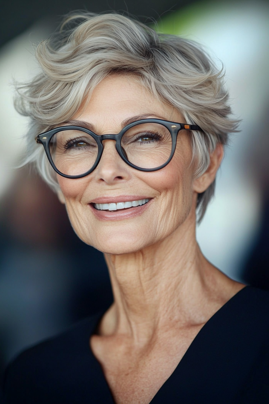 3. Salt-and-Pepper Textured Crop (Short Hairstyles For Women Over 70 With Glasses) - Short Hairstyles For Women Over 70 With Glasses