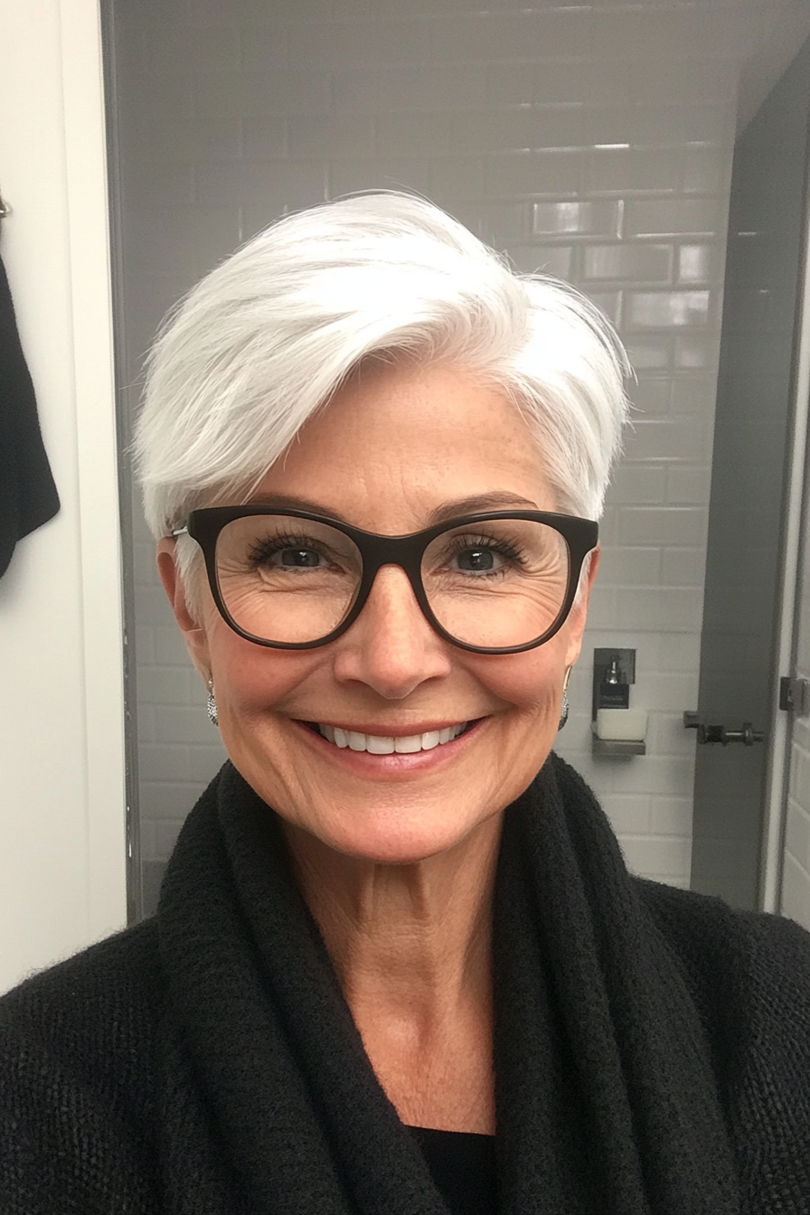 5. Soft White Tapered Cut (Short Hairstyles For Women Over 70 With Glasses) - Short Hairstyles For Women Over 70 With Glasses