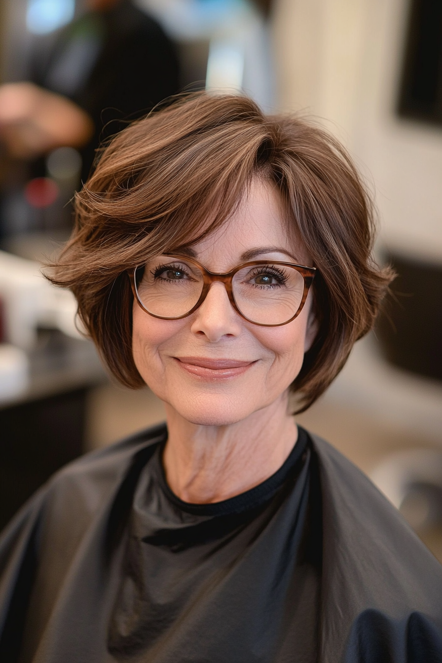6. Chocolate Brown Chin-Length Bob (Short Hairstyles For Women Over 70 With Glasses) - Short Hairstyles For Women Over 70 With Glasses
