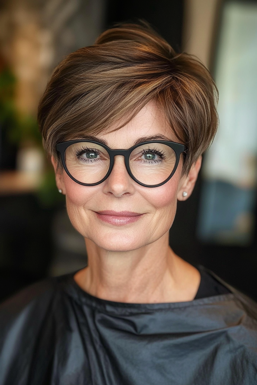 9. Sleek Espresso Brown Pixie (Short Hairstyles For Women Over 70 With Glasses) - Short Hairstyles For Women Over 70 With Glasses