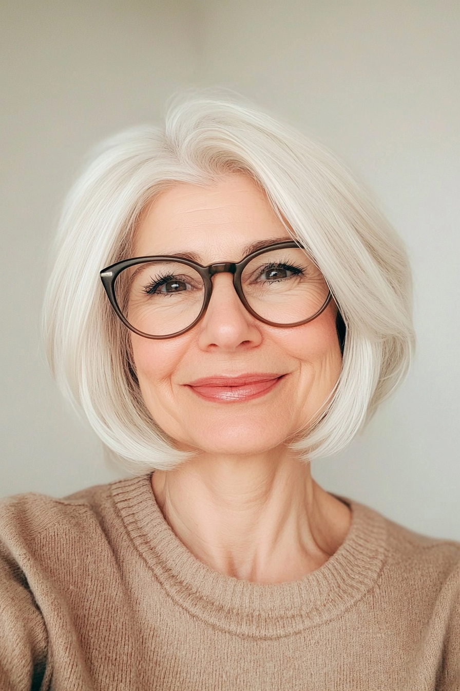 10. White Blonde Voluminous Bob (Short Hairstyles For Women Over 70 With Glasses) - Short Hairstyles For Women Over 70 With Glasses