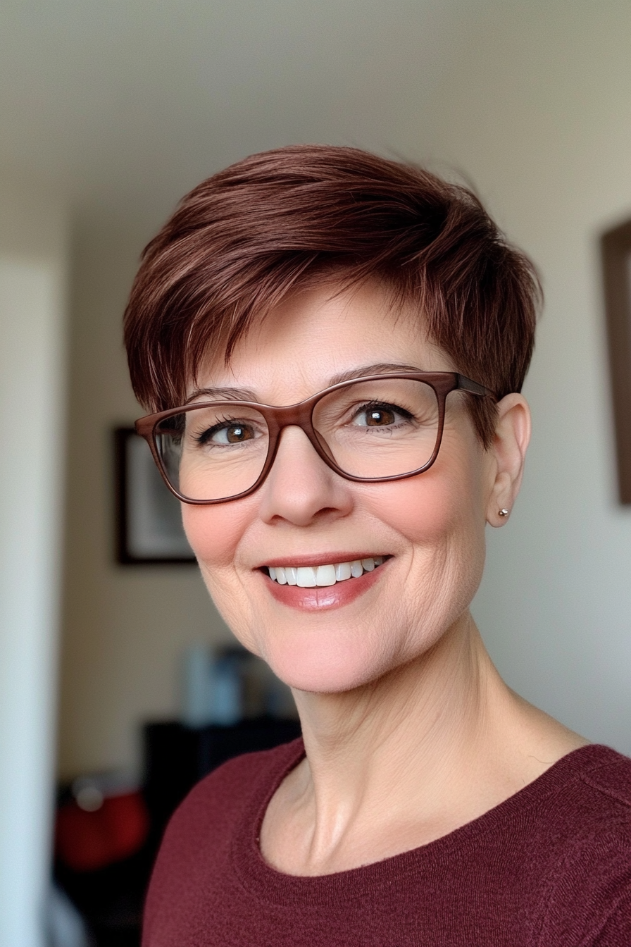 15. Mahogany Tapered Pixie (Short Hairstyles For Women Over 70 With Glasses) - Short Hairstyles For Women Over 70 With Glasses
