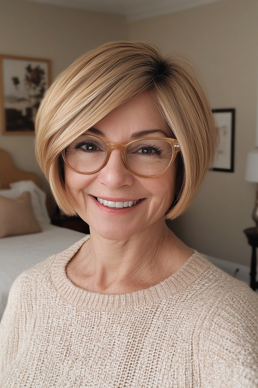17. Golden Blonde Soft Layers (Short Hairstyles For Women Over 70 With Glasses) - Short Hairstyles For Women Over 70 With Glasses