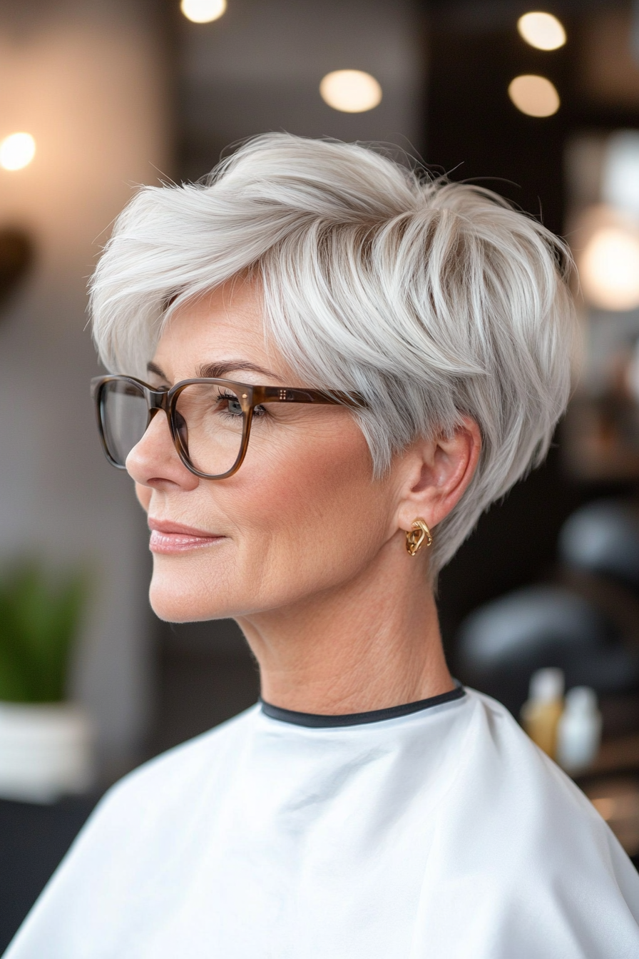 21. Pearl White Layered Crop (Short Hairstyles For Women Over 70 With Glasses) - Short Hairstyles For Women Over 70 With Glasses