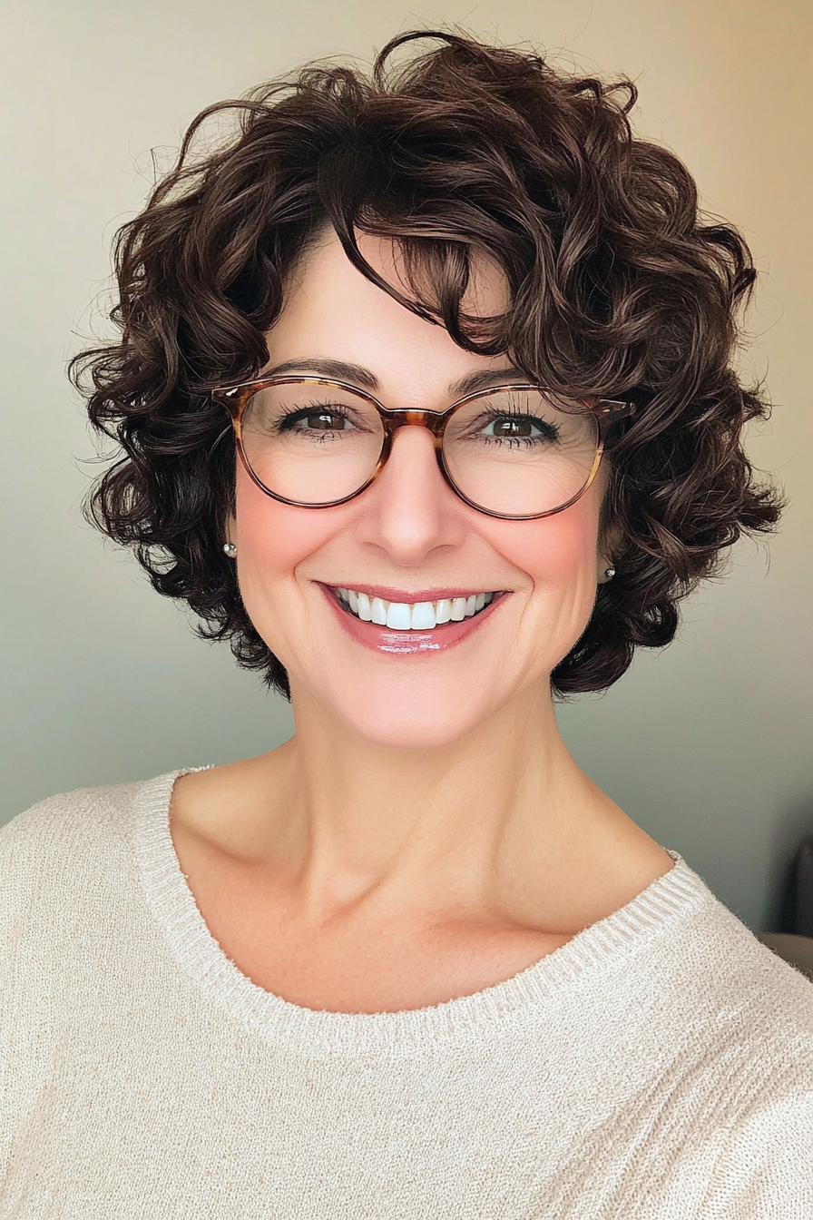 22. Dark Brown Soft Curls (Short Hairstyles For Women Over 70 With Glasses) - Short Hairstyles For Women Over 70 With Glasses