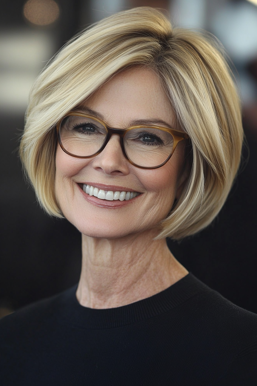 23. Warm Honey Blonde Tapered Bob (Short Hairstyles For Women Over 70 With Glasses) - Short Hairstyles For Women Over 70 With Glasses
