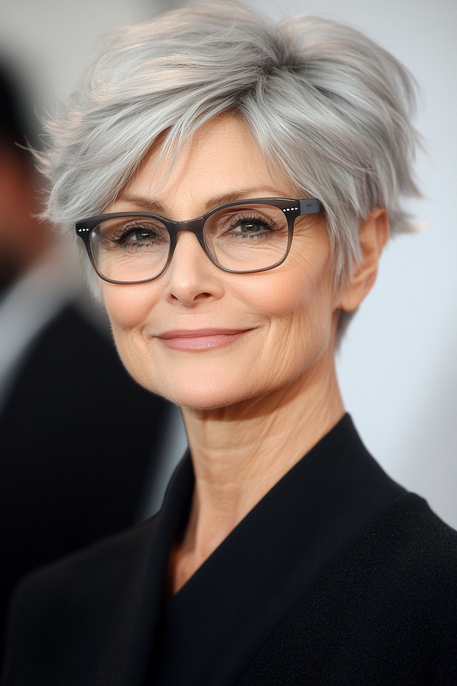 24. Snowy Silver Edgy Pixie (Short Hairstyles For Women Over 70 With Glasses) - Short Hairstyles For Women Over 70 With Glasses