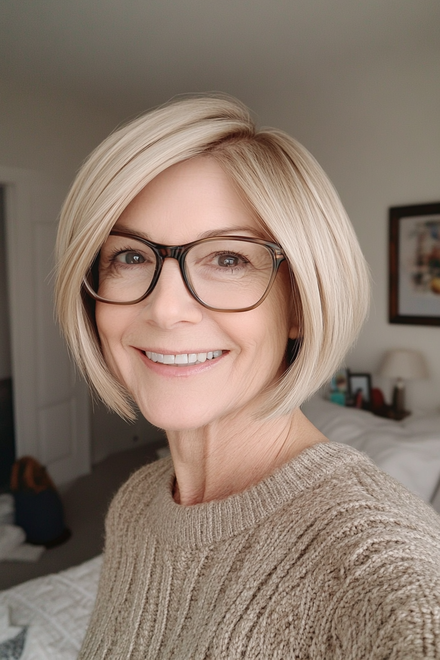 25. Soft Beige Blonde Bob with Side Part (Short Hairstyles For Women Over 70 With Glasses) - Short Hairstyles For Women Over 70 With Glasses