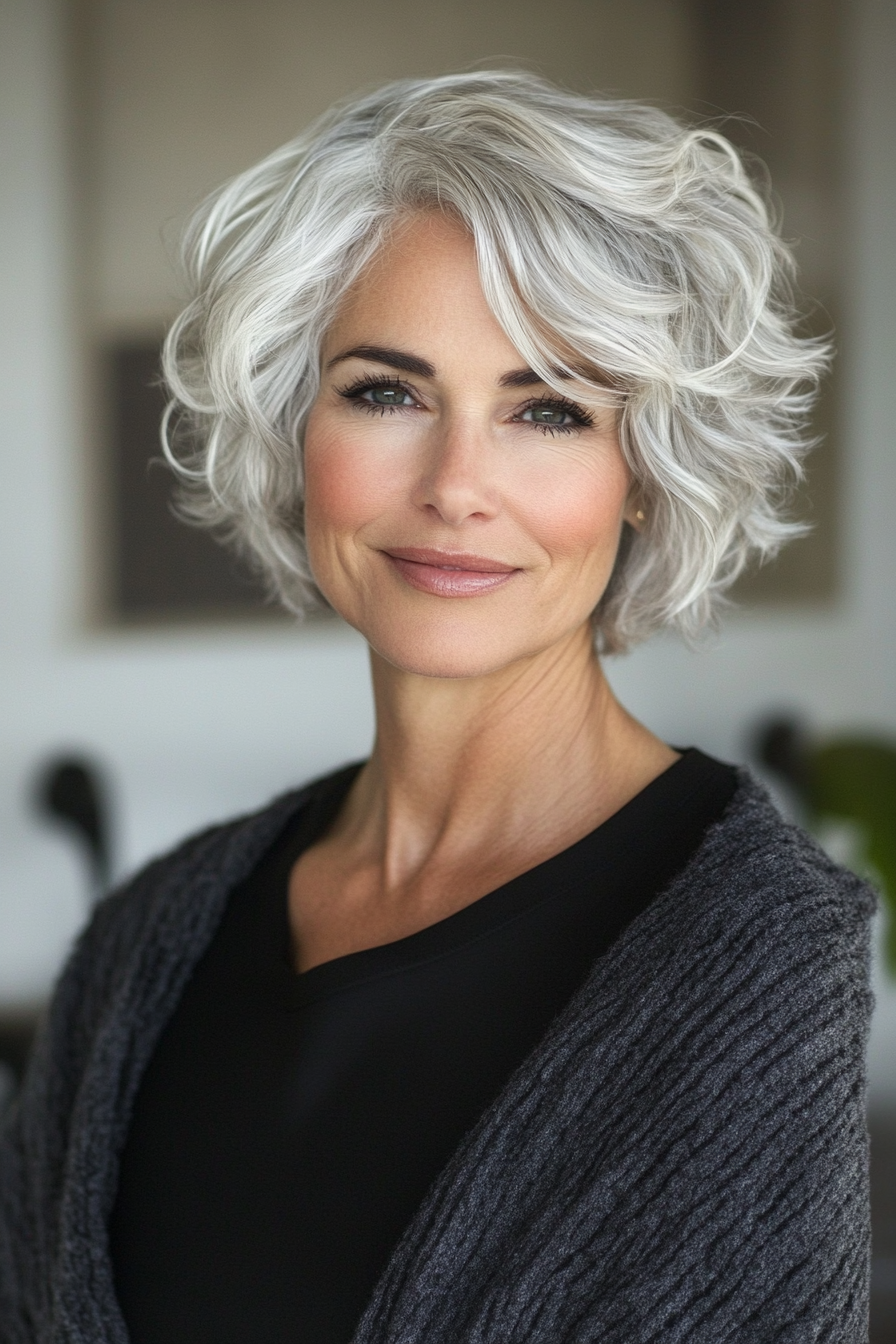 1. Softly Layered Silver Bob (Short Curly Hairstyles For Women Over 60) - Short Curly Hairstyles For Women Over 60
