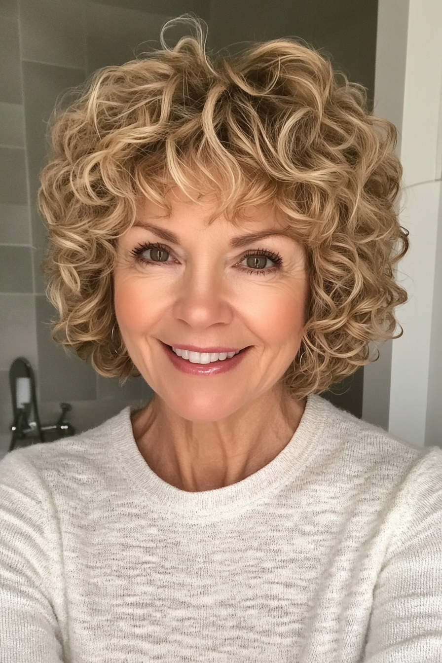 4. Golden Blonde Textured Bob (Short Curly Hairstyles For Women Over 60) - Short Curly Hairstyles For Women Over 60