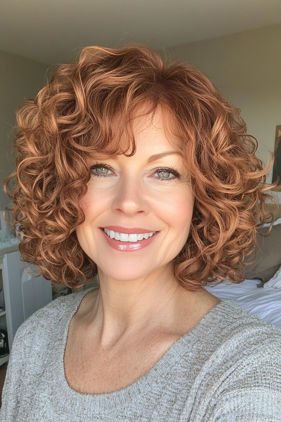 5. Classic Auburn Curly Lob (Short Curly Hairstyles For Women Over 60) - Short Curly Hairstyles For Women Over 60