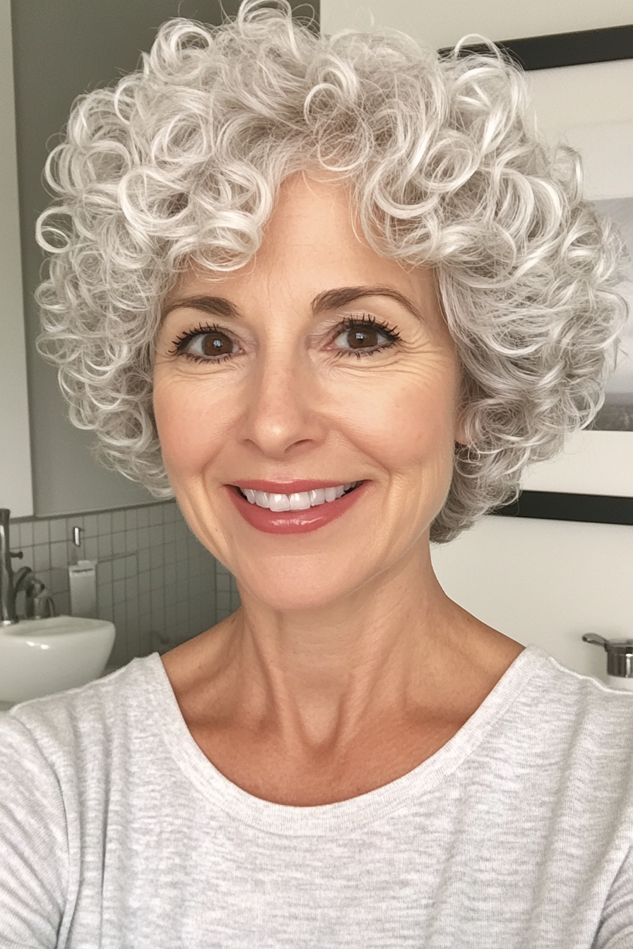 6. Snowy White Curly Pixie (Short Curly Hairstyles For Women Over 60) - Short Curly Hairstyles For Women Over 60