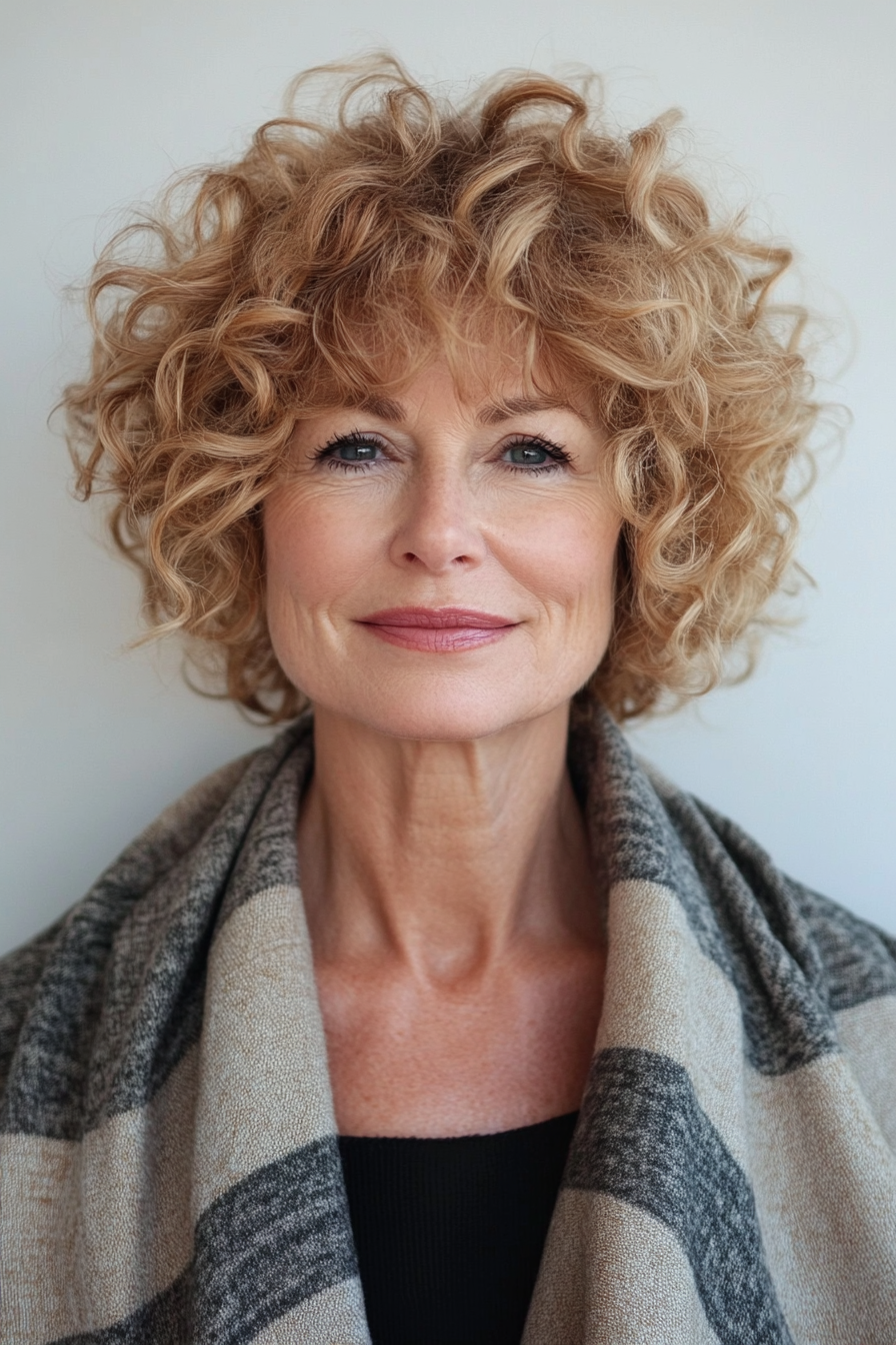 7. Warm Honey Blonde Tapered Cut (Short Curly Hairstyles For Women Over 60) - Short Curly Hairstyles For Women Over 60