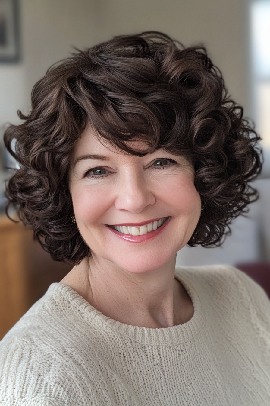 8. Dark Chocolate Soft Waves Bob (Short Curly Hairstyles For Women Over 60) - Short Curly Hairstyles For Women Over 60