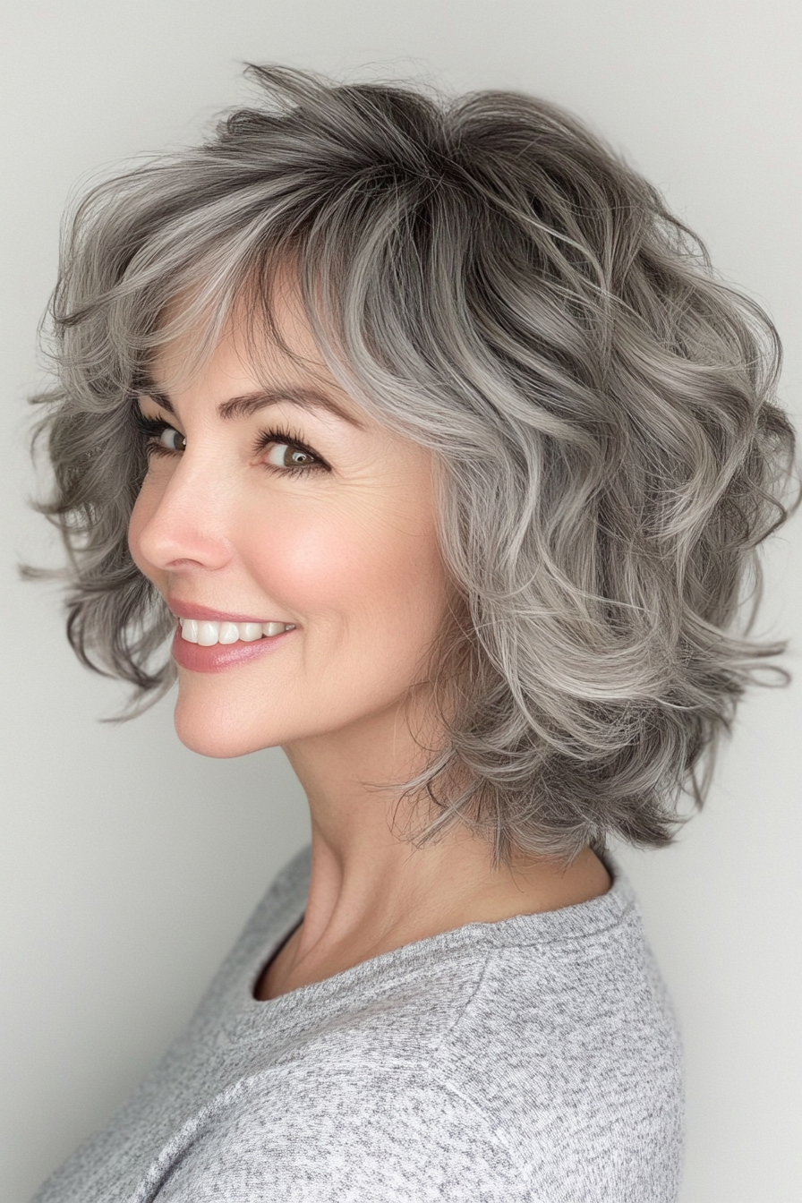 9. Ash Gray Modern Shag (Short Curly Hairstyles For Women Over 60) - Short Curly Hairstyles For Women Over 60