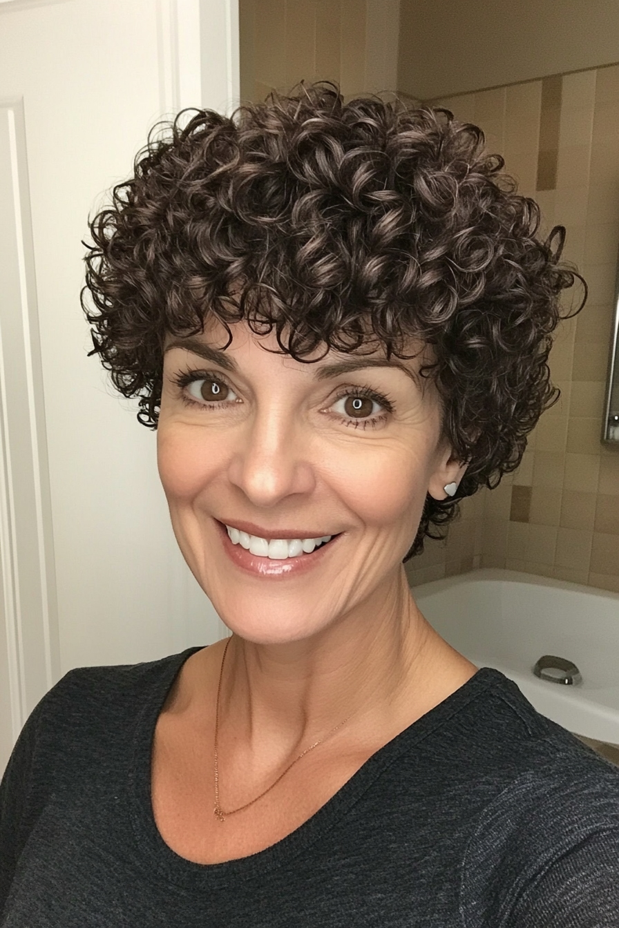 12. Rich Espresso Coiled Pixie (Short Curly Hairstyles For Women Over 60) - Short Curly Hairstyles For Women Over 60