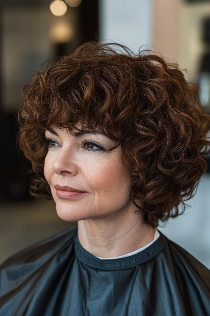 21. Mahogany Brown Bouncy Curls (Short Curly Hairstyles For Women Over 60) - Short Curly Hairstyles For Women Over 60
