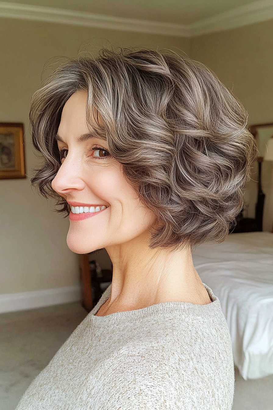 22. Cool Ash Brown Short Waves (Short Curly Hairstyles For Women Over 60) - Short Curly Hairstyles For Women Over 60
