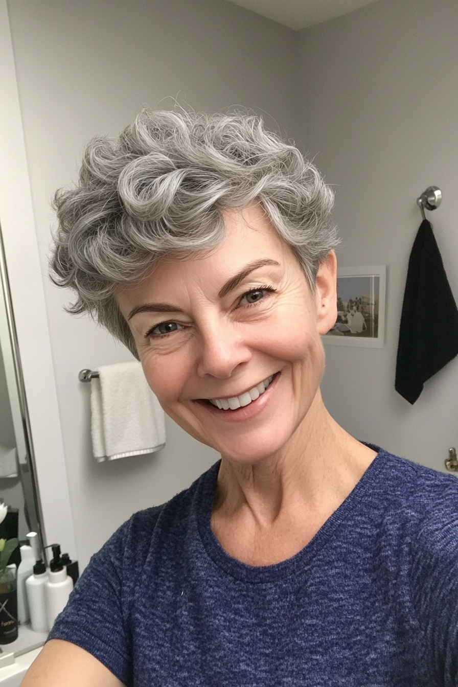 23. Natural Charcoal Gray Soft Pixie (Short Curly Hairstyles For Women Over 60) - Short Curly Hairstyles For Women Over 60