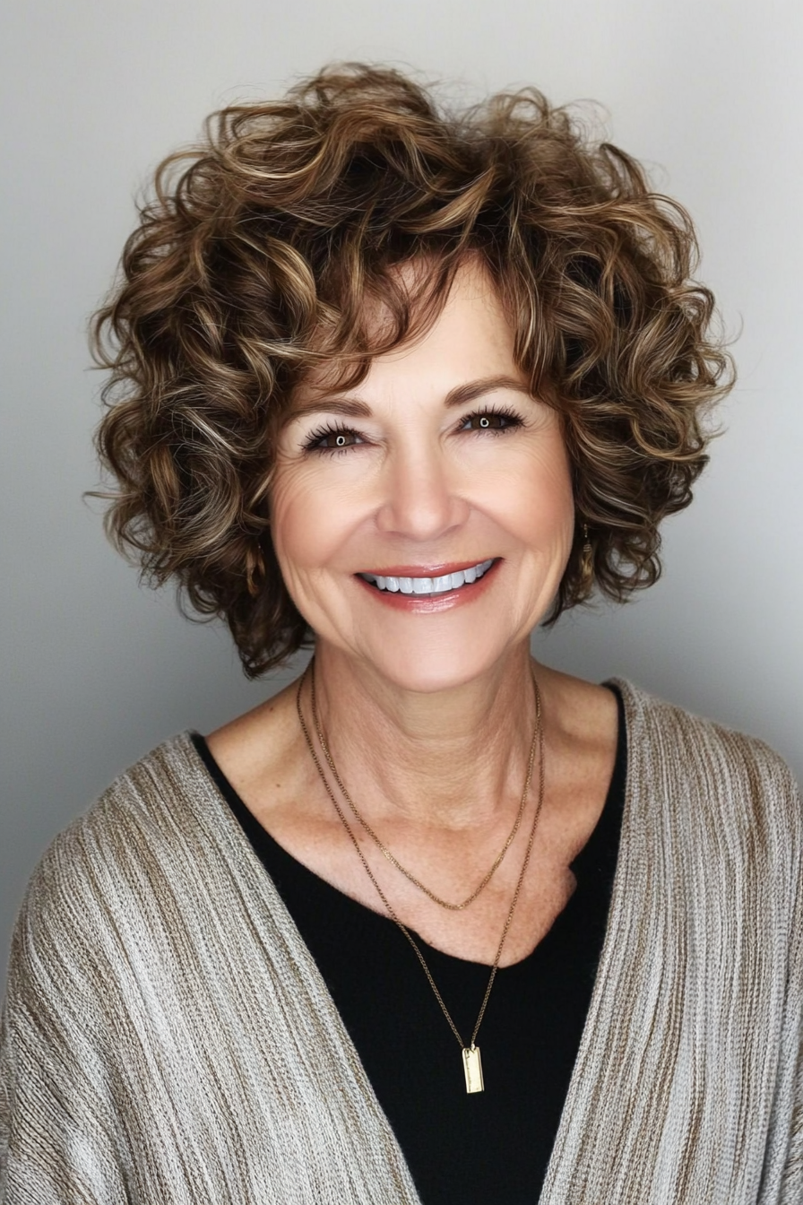 24. Golden Caramel Defined Curls (Short Curly Hairstyles For Women Over 60) - Short Curly Hairstyles For Women Over 60