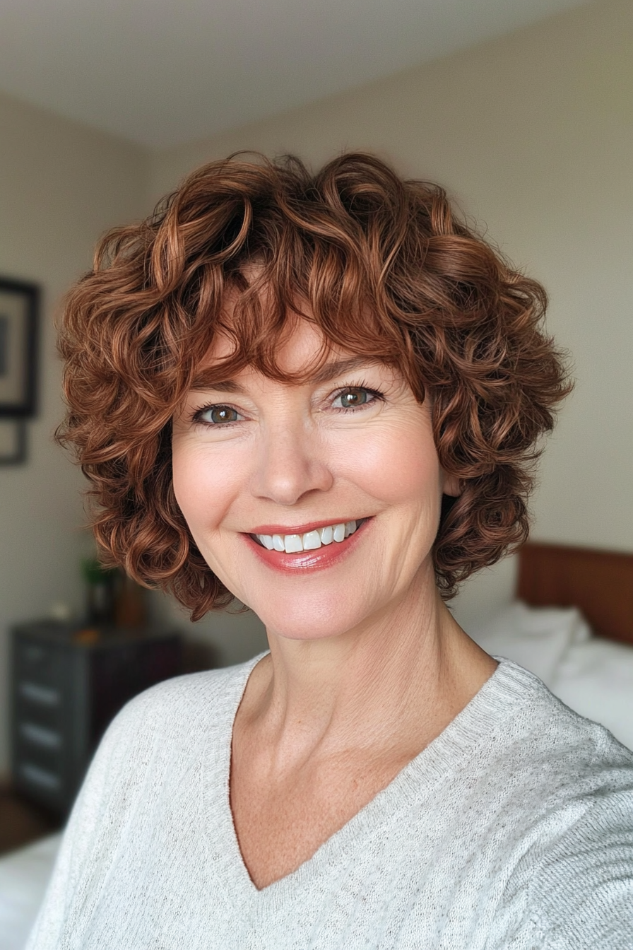 27. Deep Chestnut Layered Shag (Short Curly Hairstyles For Women Over 60) - Short Curly Hairstyles For Women Over 60