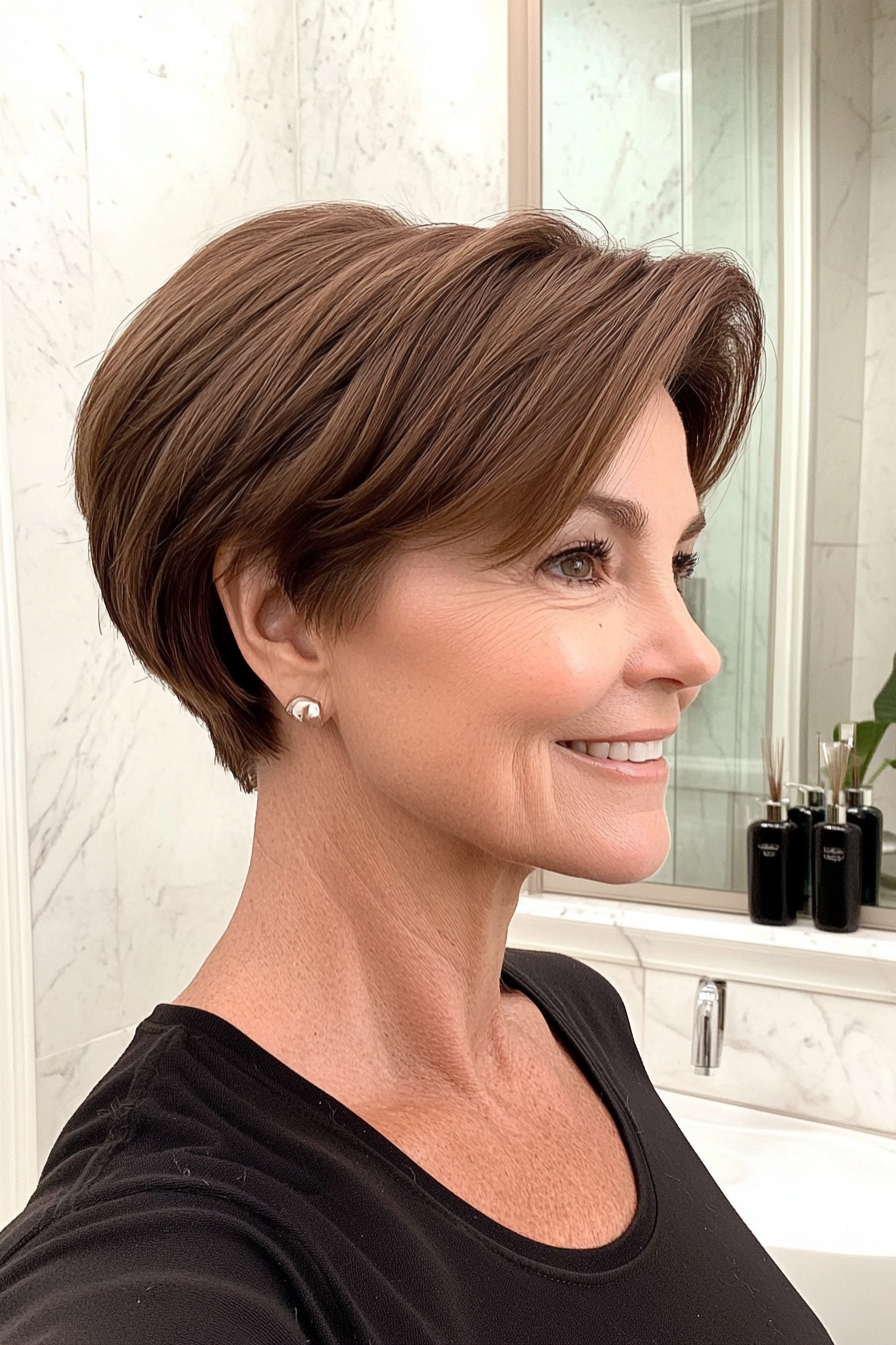 1. Classic Tapered Pixie in Soft Brown (Pixie Hairstyles For Women Over 40) - Pixie Hairstyles For Women Over 40