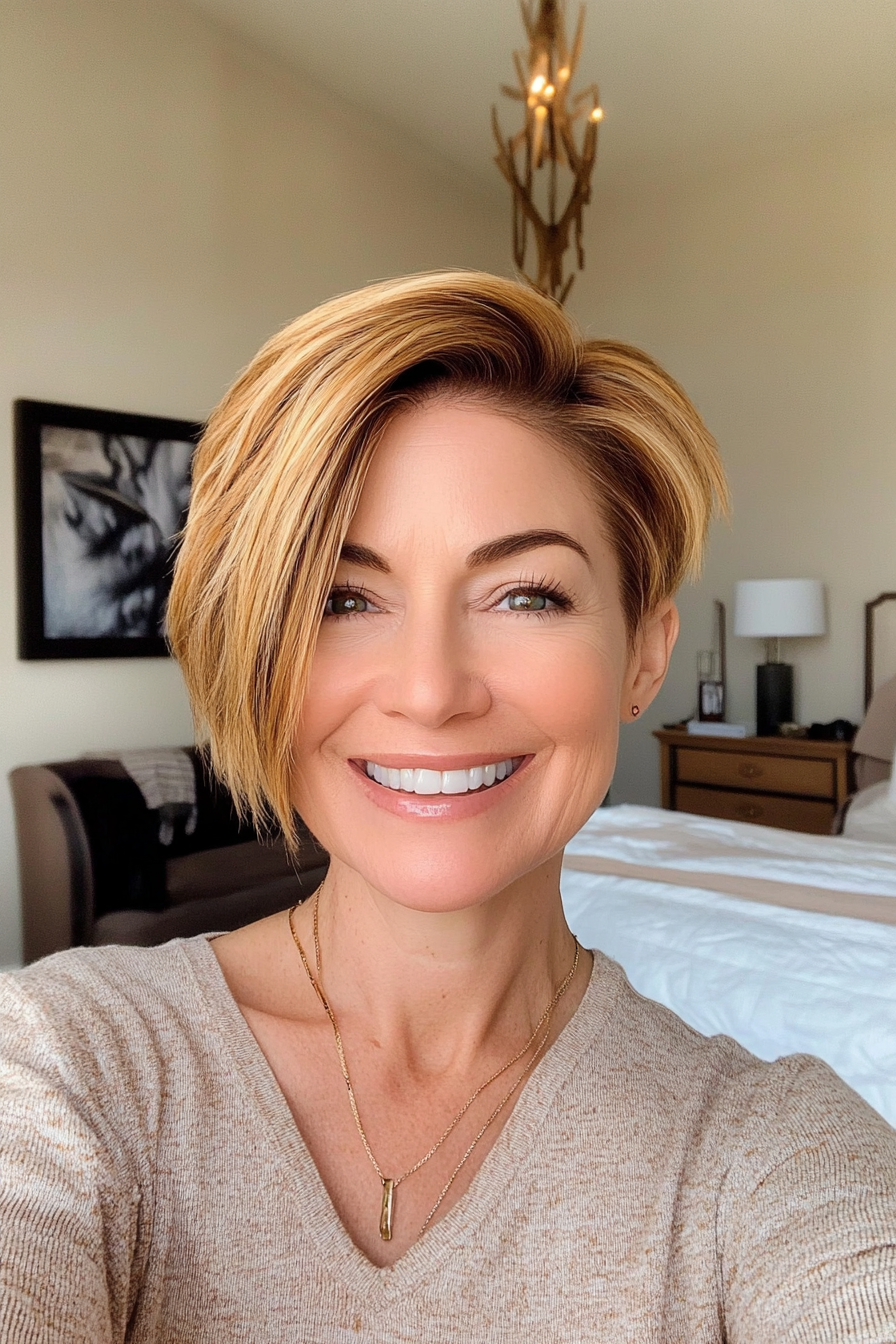 4. Side-Swept Pixie in Golden Blonde (Pixie Hairstyles For Women Over 40) - Pixie Hairstyles For Women Over 40