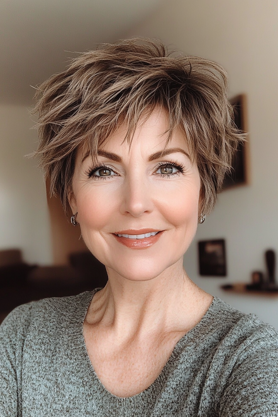 8. Textured Pixie in Ash Brown (Pixie Hairstyles For Women Over 40) - Pixie Hairstyles For Women Over 40
