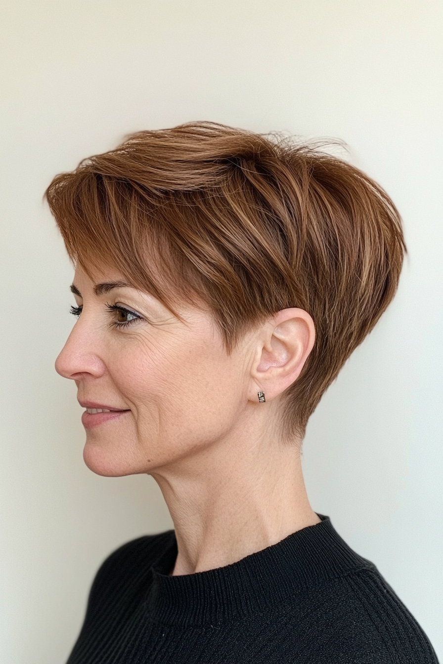 10. Tapered Pixie in Caramel Brown (Pixie Hairstyles For Women Over 40) - Pixie Hairstyles For Women Over 40