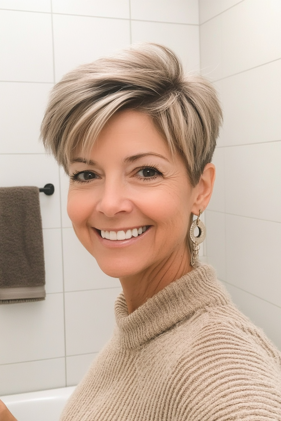 21. Long-Top Pixie in Soft Ash Blonde (Pixie Hairstyles For Women Over 40) - Pixie Hairstyles For Women Over 40