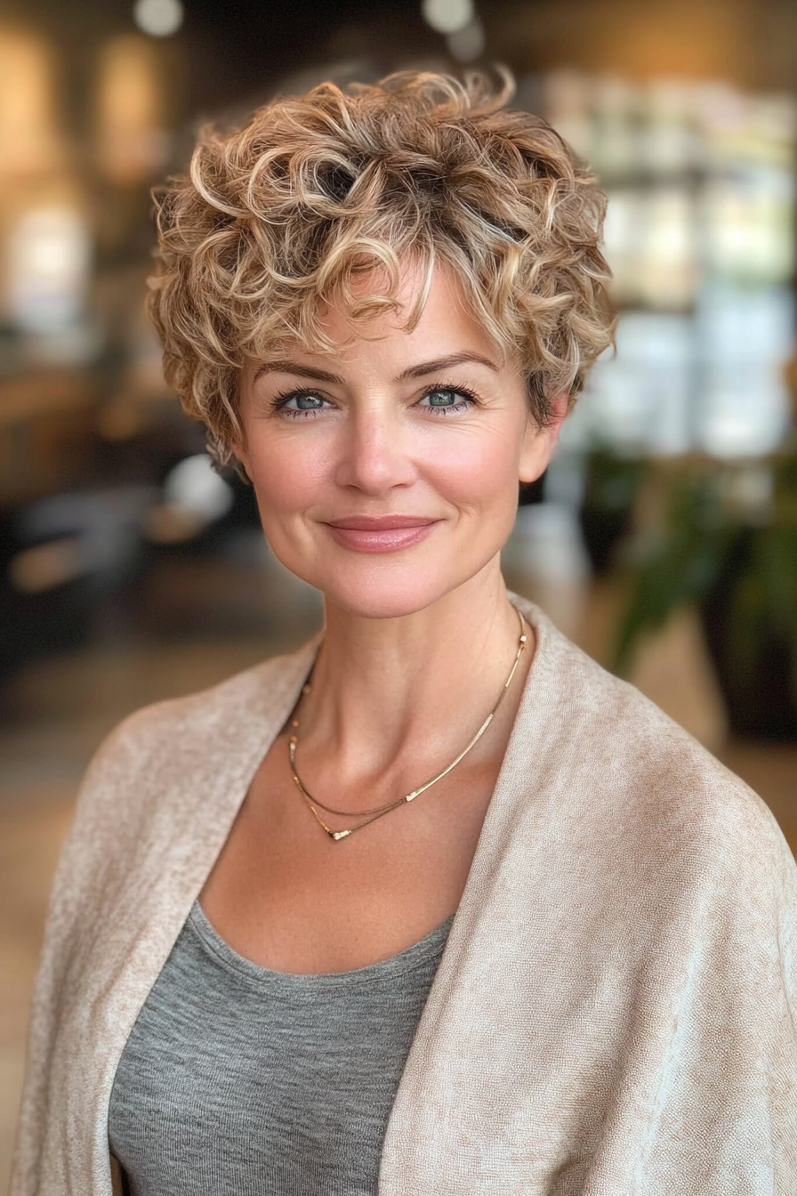 23. Curled Pixie in Honey Blonde (Pixie Hairstyles For Women Over 40) - Pixie Hairstyles For Women Over 40