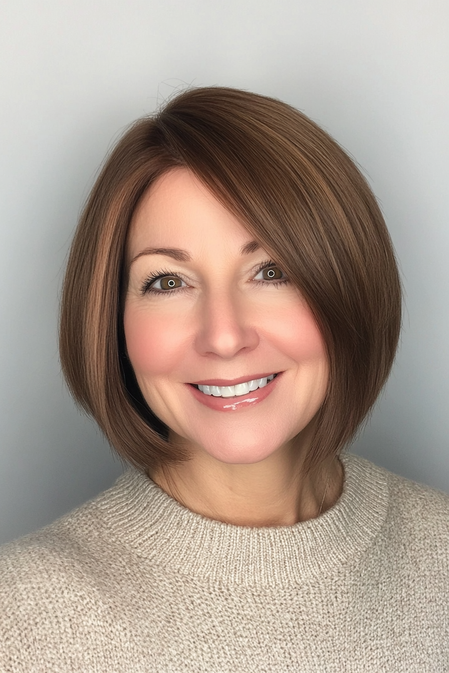 1. Classic French Bob in Chestnut Brown (Short Haircuts For Women Over 40) - Short Haircuts For Women Over 40