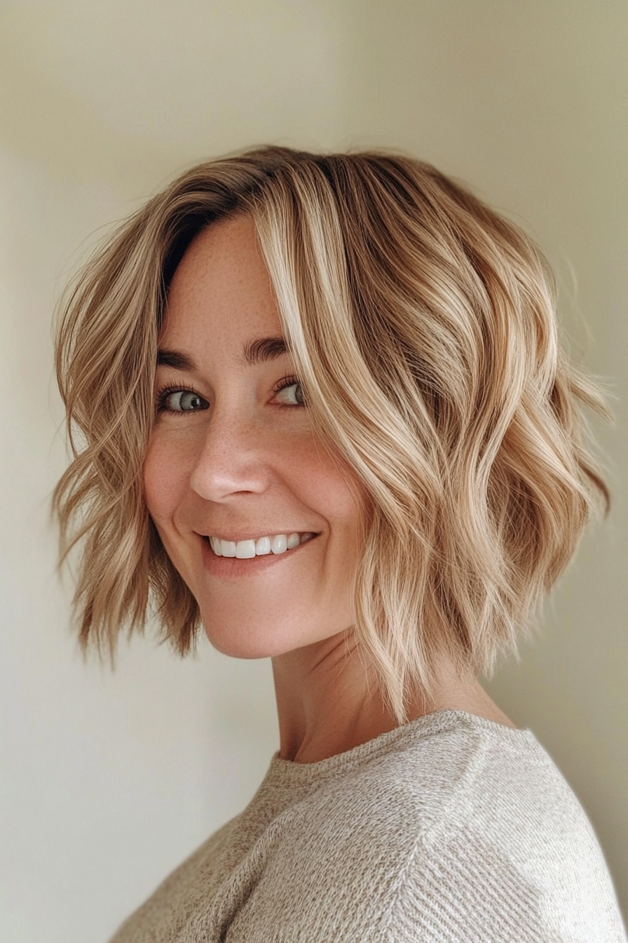 3. Wavy Textured Bob in Warm Honey Blonde (Short Haircuts For Women Over 40) - Short Haircuts For Women Over 40