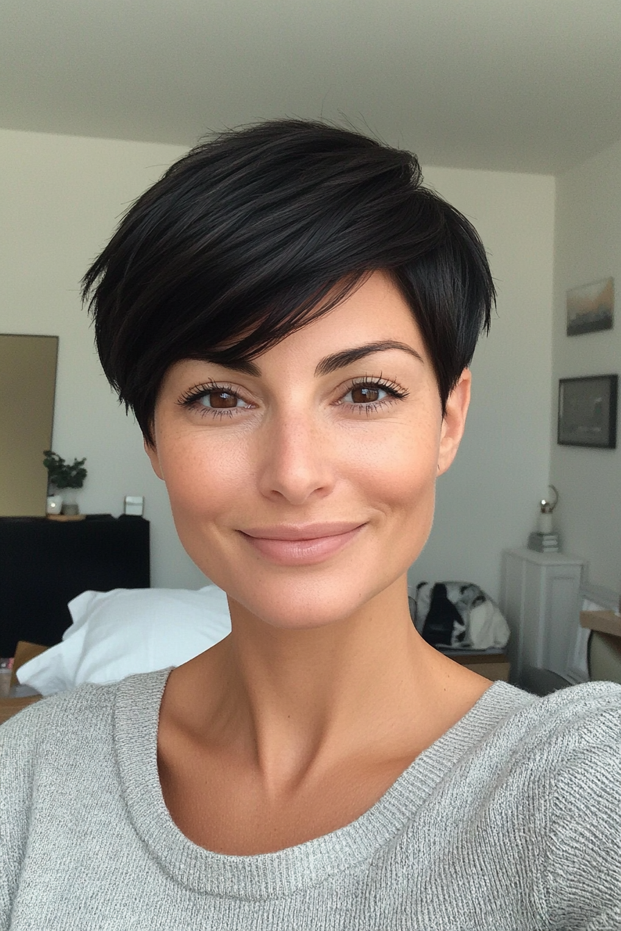 12. Tapered Pixie in Natural Black (Short Haircuts For Women Over 40) - Short Haircuts For Women Over 40