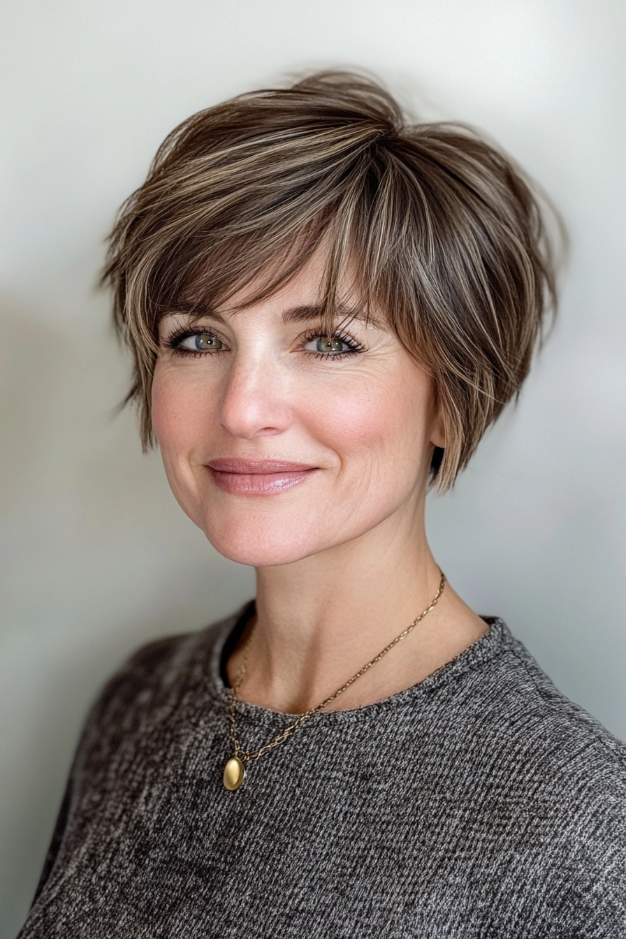 13. Modern Bowl Cut in Medium Ash Brown (Short Haircuts For Women Over 40) - Short Haircuts For Women Over 40