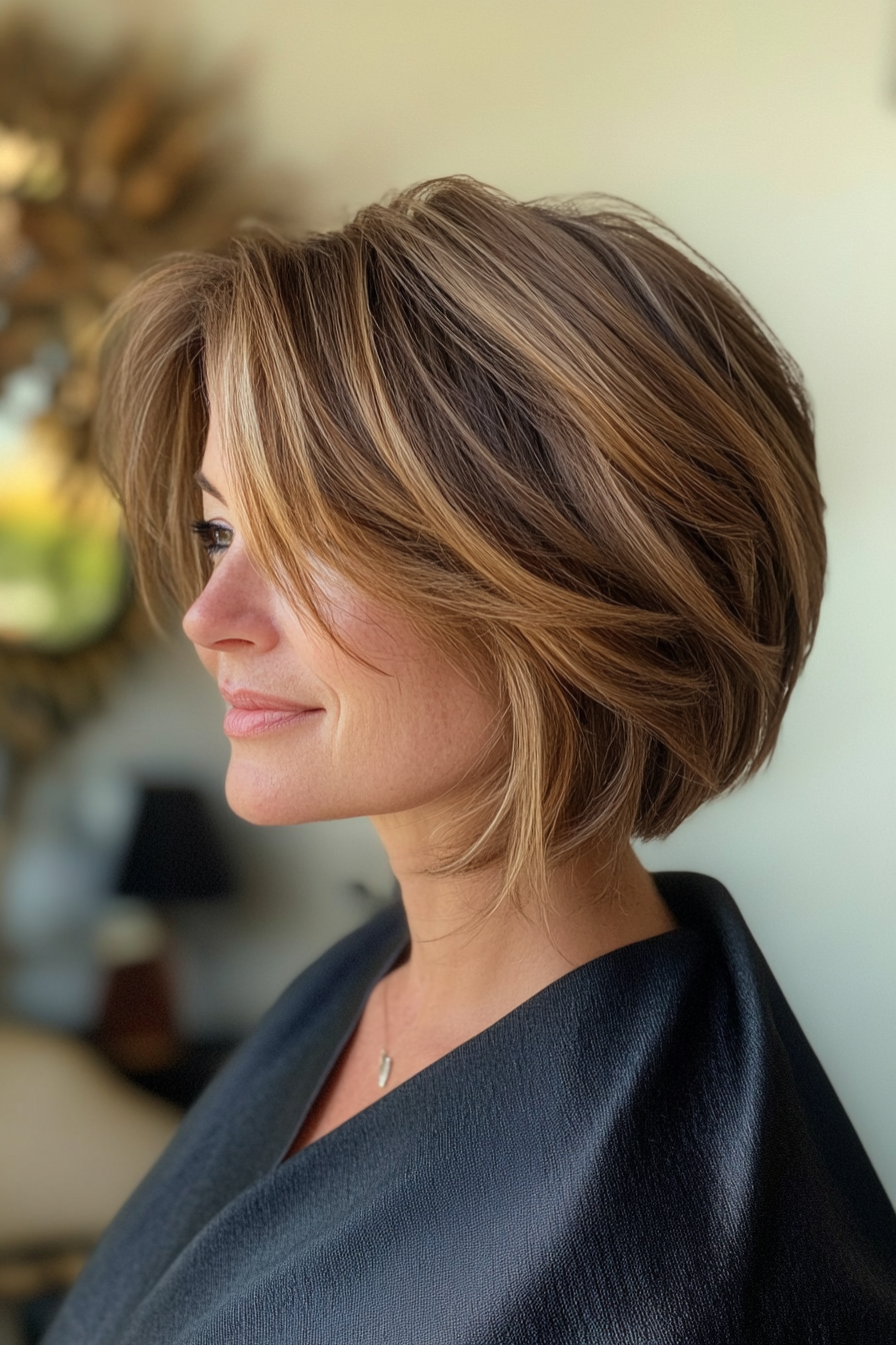 14. Wispy Bob in Golden Brown (Short Haircuts For Women Over 40) - Short Haircuts For Women Over 40