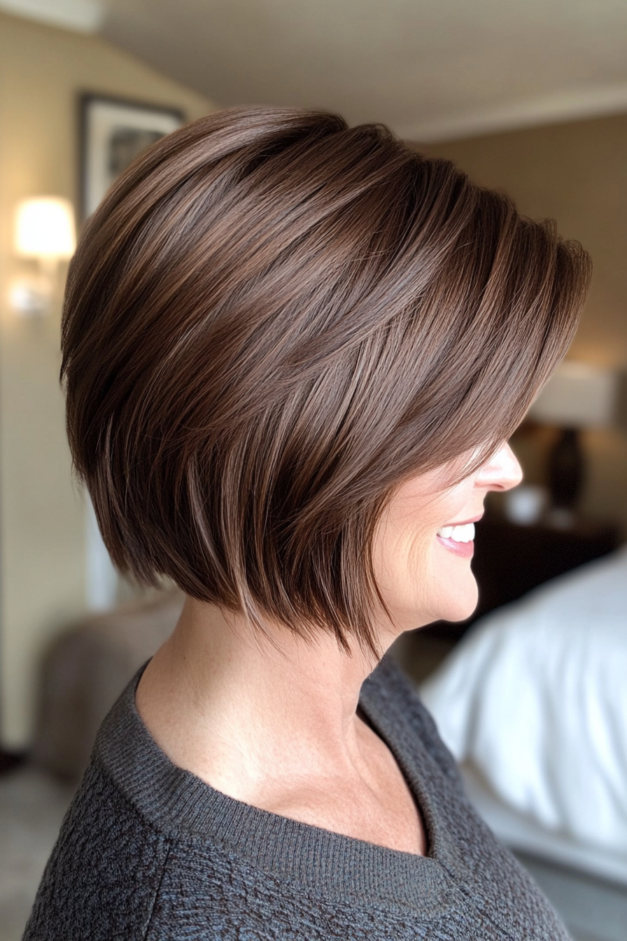 21. Layered A-Line Bob in Rich Coffee Brown (Short Haircuts For Women Over 40) - Short Haircuts For Women Over 40