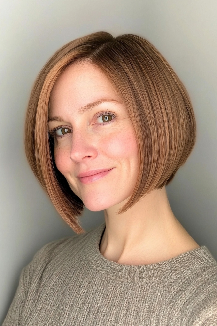 23. Sculpted Bob in Light Chestnut Brown (Short Haircuts For Women Over 40) - Short Haircuts For Women Over 40