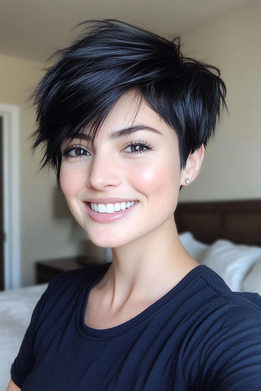 7. Smoky Black Layered Pixie (Undercut Pixie Hairstyles) - Undercut Pixie Hairstyles
