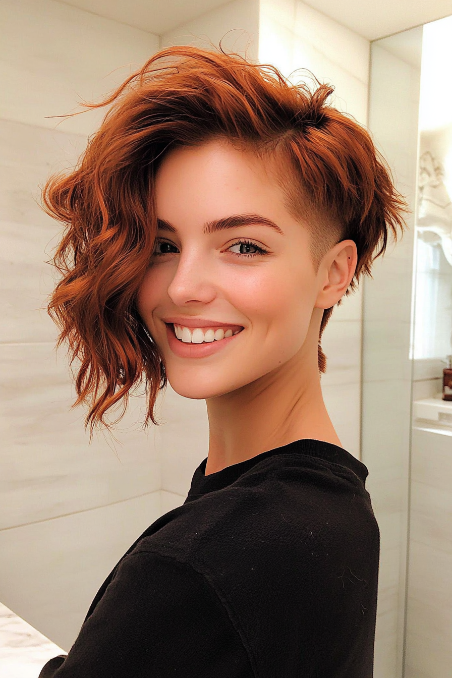 10. Wavy Auburn Undercut Pixie (Undercut Pixie Hairstyles) - Undercut Pixie Hairstyles