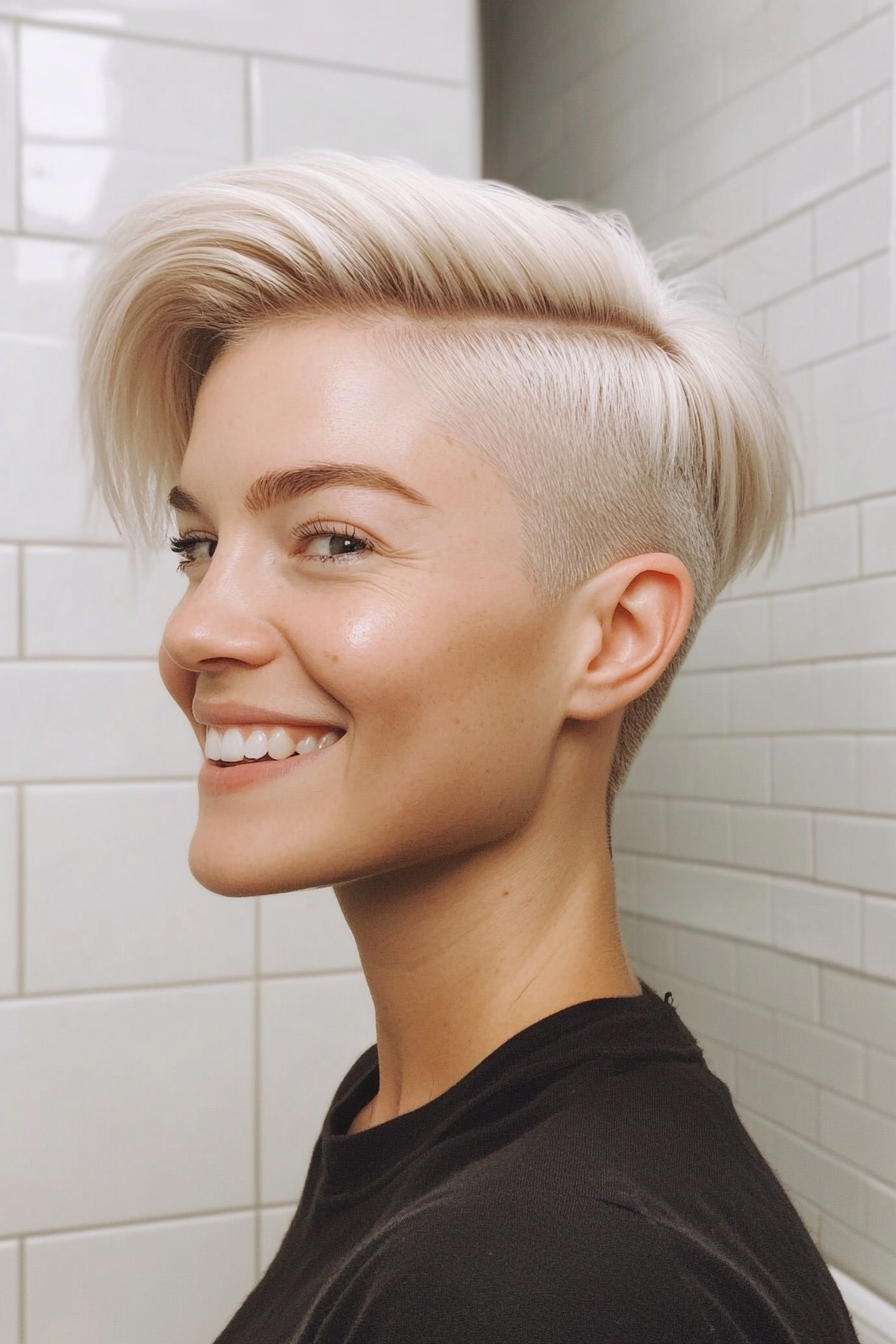 11. Icy Blonde Undercut Pixie Crop (Undercut Pixie Hairstyles) - Undercut Pixie Hairstyles
