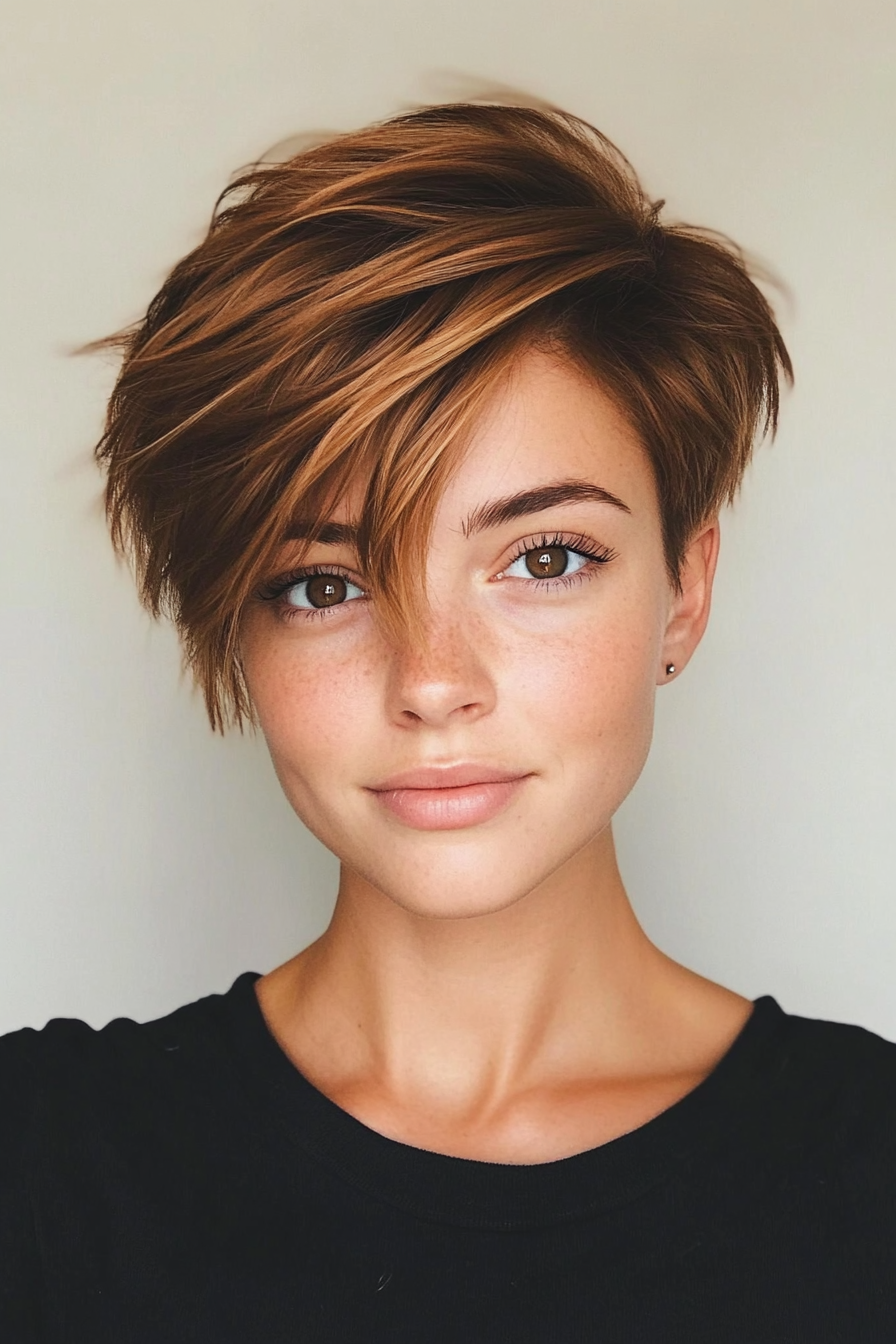 12. Layered Honey Brown Pixie (Undercut Pixie Hairstyles) - Undercut Pixie Hairstyles